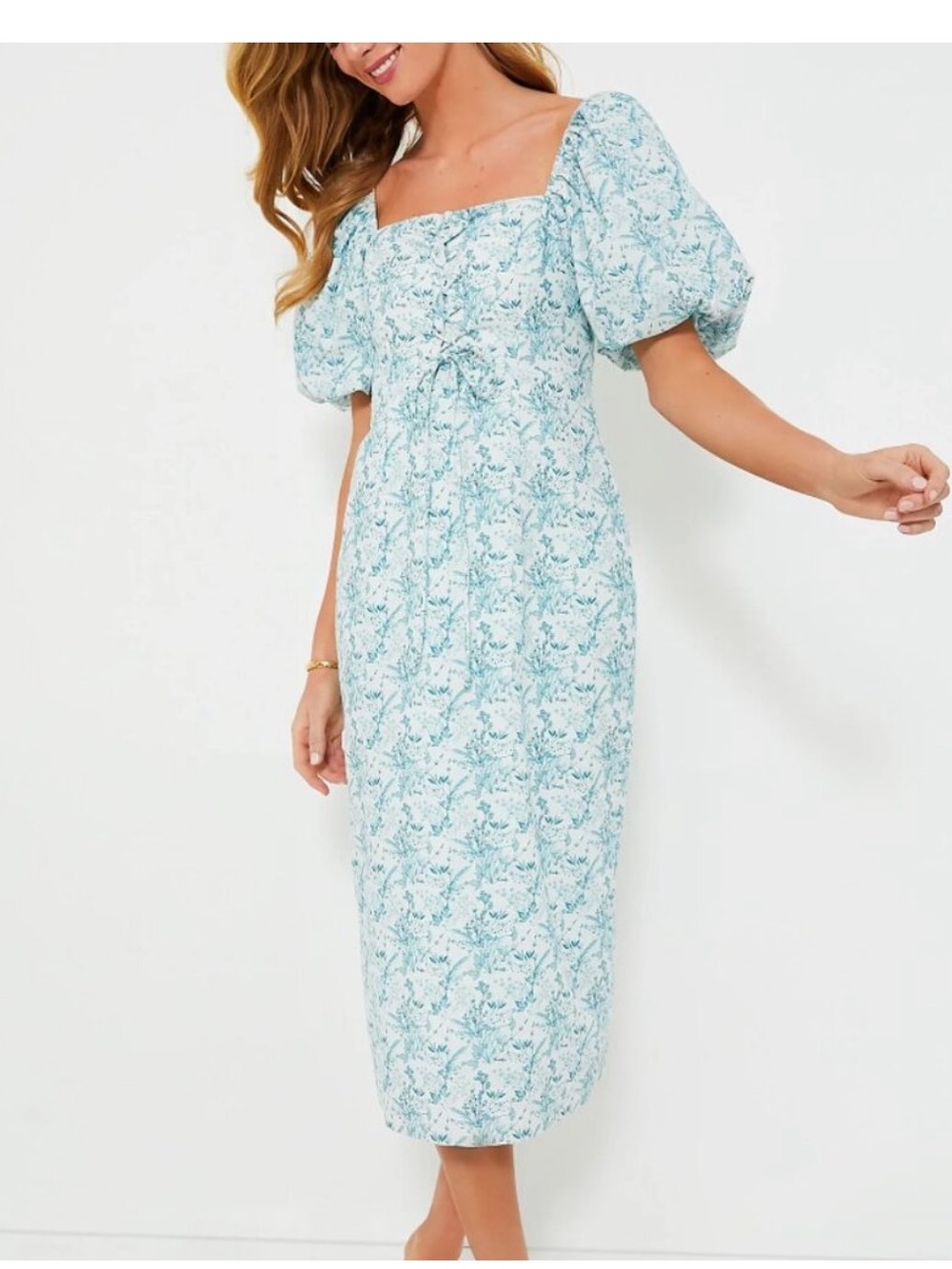 Tuckernuck Hyacinth House Teal Floral Lace-Up Lila Midi Dress Size XS EUC